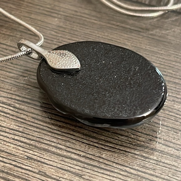 Dichroic Glass Quilted Glass Pendant & Chain - Picture 3 of 15